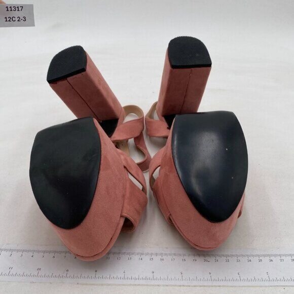 FSJ Pink Peep Toe Chunky High Heels Platform Sandals Ankle Strap Velvet Shoes - Picture 7 of 8